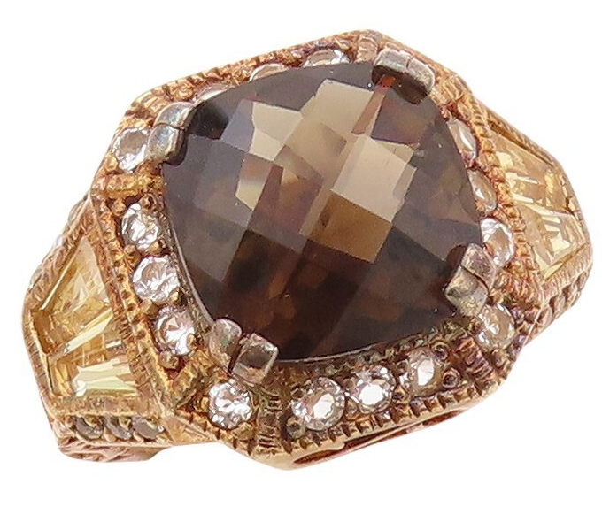 925 Sterling Silver Vintage Ring Gold Plated Topaz Quartz Citrine  Sz 7  RG30195