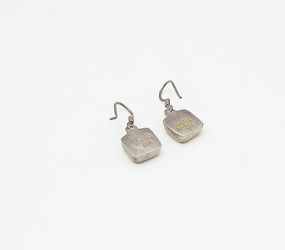 MEXICO 925 Silver  Vintage Bezel Set Inlay Turquoise Drop Earrings  EG1964