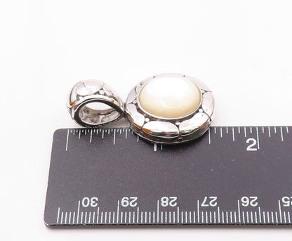 925 Sterling Silver  Mother Of Pearl Dome Shiny Polished Pendant  PT10766