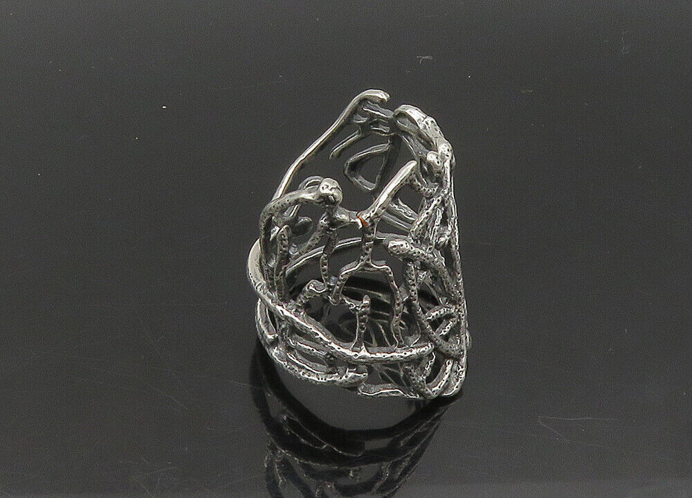 DESIGNER 925 Silver  Vintage Shiny Large Sculpted Band Ring Sz 12  RG23252