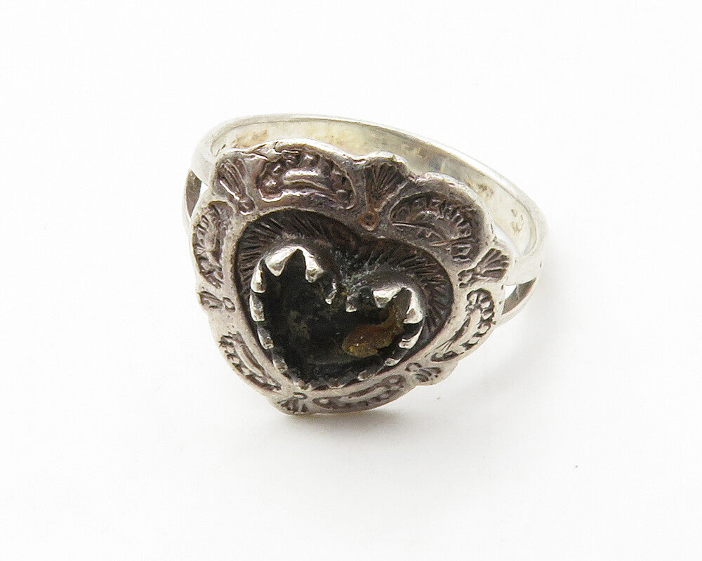 NAVAJO 925 Sterling Silver  Vintage Etched Love Heart Band Ring Sz 8  RG14510
