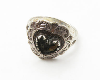 NAVAJO 925 Sterling Silver  Vintage Etched Love Heart Band Ring Sz 8  RG14510