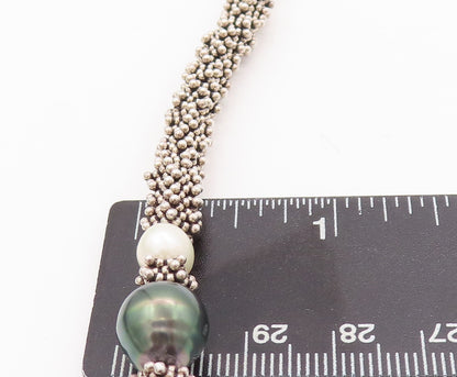 925 Sterling Silver Vintage Necklace DEBORAH ARMSTRONG Carved Pearls  NE4297