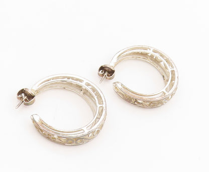 925 Sterling Silver Vintage Earrings Classic Intricate Scrollwork Hoops  EG13808