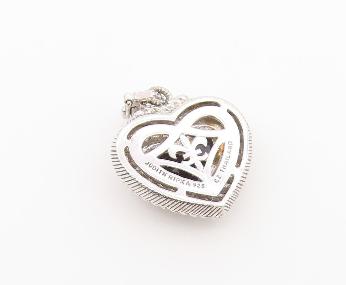 925 Sterling Silver Vintage Pendant JUDITH RIPKA Onyx & CZ Love Heart  PT26408