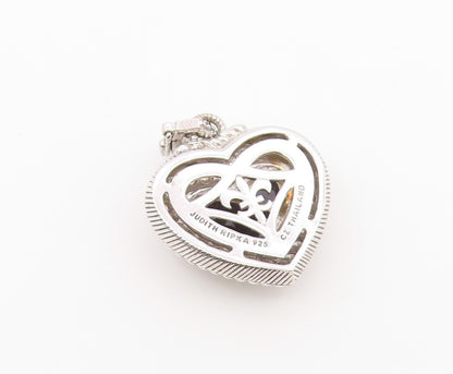 925 Sterling Silver Vintage Pendant JUDITH RIPKA Onyx & CZ Love Heart  PT26408
