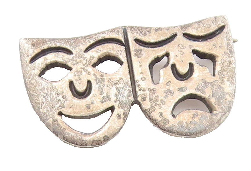 MEXICO 925 Sterling Silver  Vintage Dramatic Theater Mask Brooch Pin  BP3276