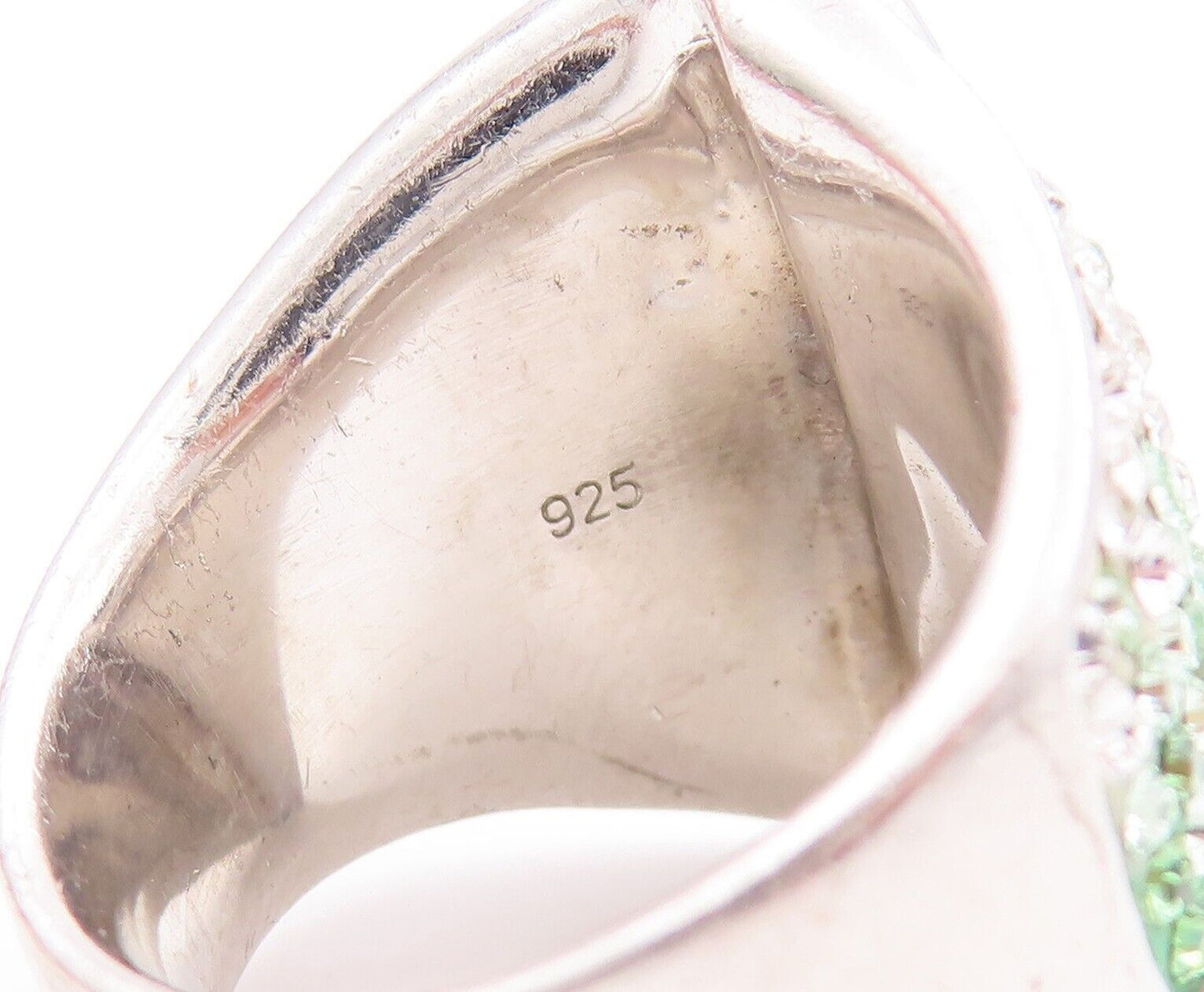 925 Sterling Silver Vintage Ring Green Rhinestone Inlay Sz 6.5 RG28618