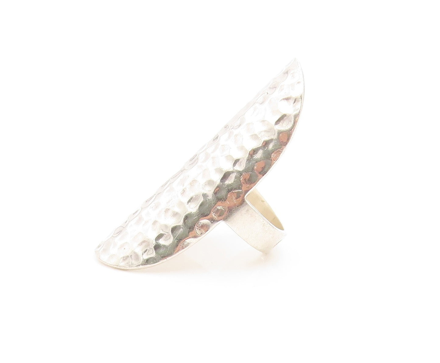 925 Sterling Silver Vintage Ring Long Hammered Warrior Shield  Sz 7.5  RG33652