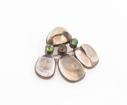 925 Sterling Silver Vintage Brooch Pin Classic Smoky Quartz & Peridot  BP12528