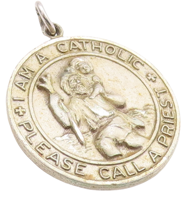 925 Sterling Silver Vintage Pendant CREED Religious Carved Heavy Coin  PT23257