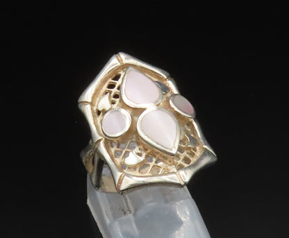 925 Sterling Silver  Vintage Mother Of Pearl Open Fence Ring Sz 6.5  RG25215
