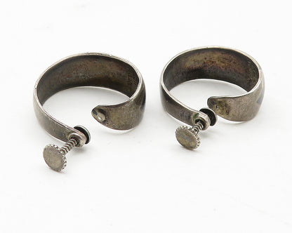 SIAM 925 Silver  Vintage Antique Niello Dancer Non Pierce Hoop Earrings EG6317