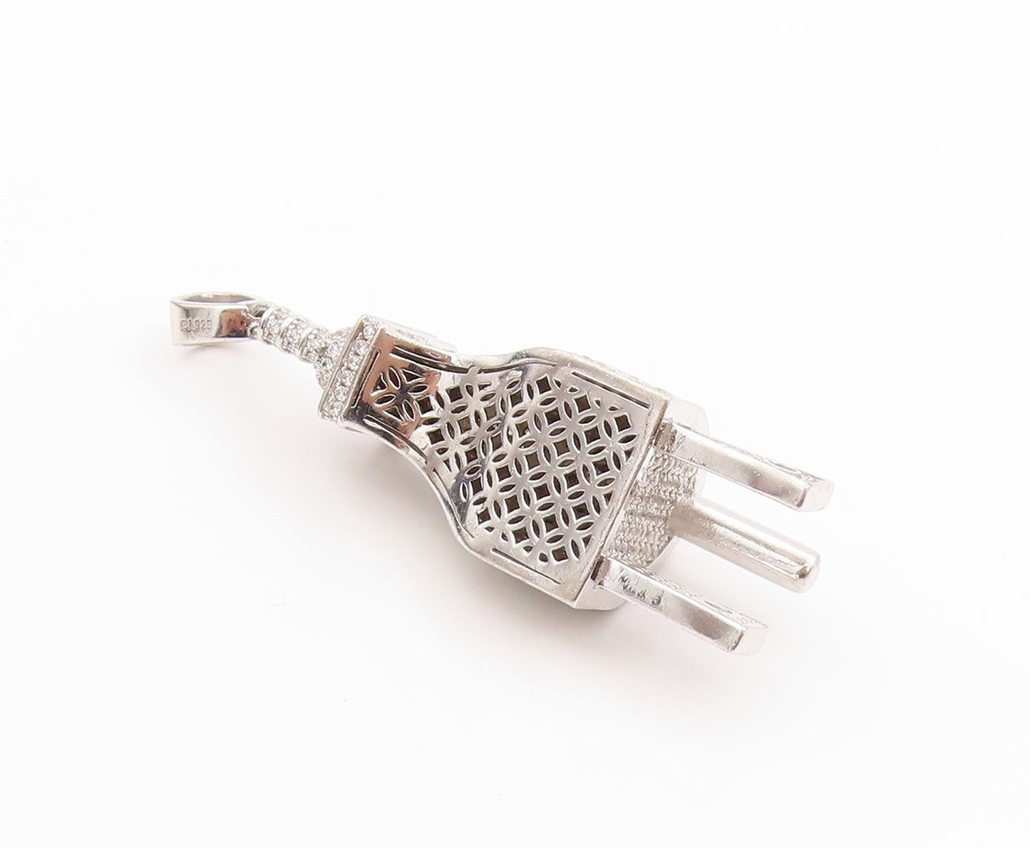 925 Sterling Silver Vintage Pendant Clustered CZ Electric Power Plug  PT24844