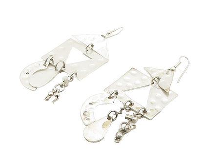 925 Sterling Silver  Vintage Hammered Linked Chandelier Drop Earrings  EG8716