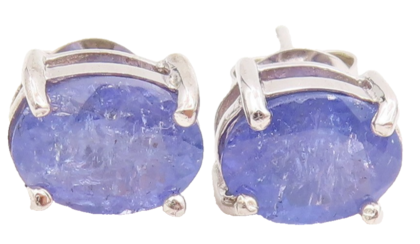 925 Sterling Silver Vintage Earrings Minimalist Oval Cut Tanzanite Stud  EG13798