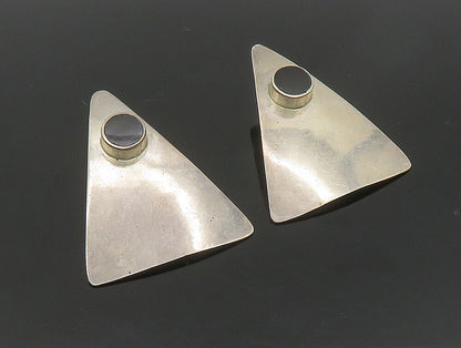 925 Sterling Silver  Vintage Shiny Black Onyx Triangle Drop Earrings EG11503