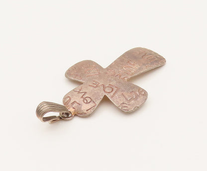925 Sterling Silver  Vintage Engraved LOVE Faith Cross Dome Pendant  PT21937
