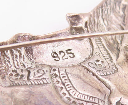 925 Sterling Silver Vintage Brooch Pin Etched Horse With Western Saddle  BP12379