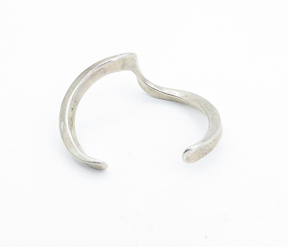 925 Sterling Silver  Vintage Wavy Swirl Designed Smooth Cuff Bracelet  BT1482