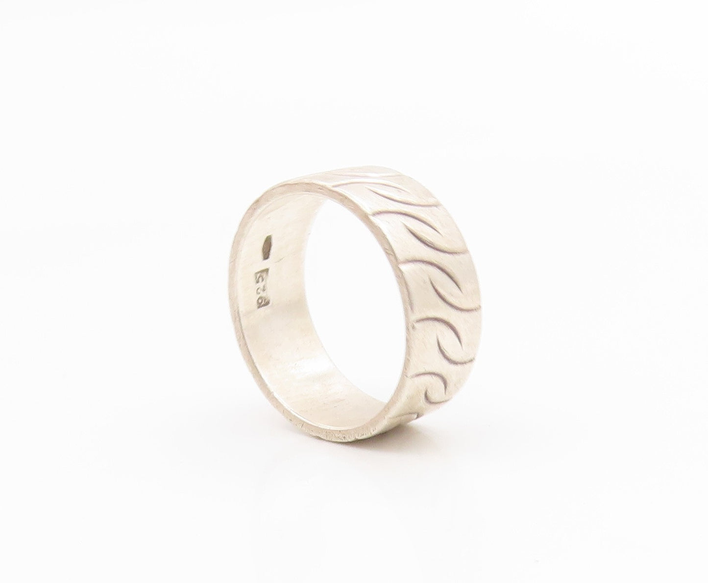 925 Sterling Silver Vintage Ring Modernist Etched Pattern Band  Sz 6  RG34493
