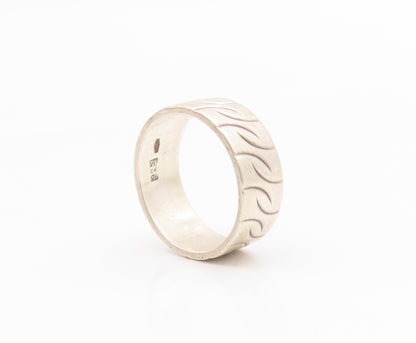 925 Sterling Silver Vintage Ring Modernist Etched Pattern Band  Sz 6  RG34493