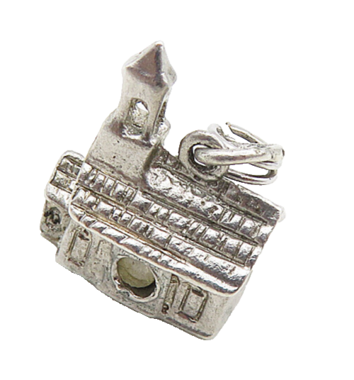 925 Sterling Silver  Vintage Petite Church House Motif Drop Pendant  PT6818