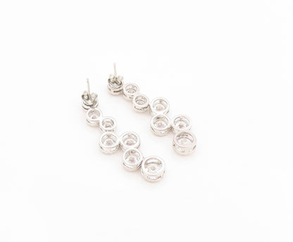 925 Sterling Silver Vintage Earrings Classic Round Cut CZ Tennis Drop  EG14328