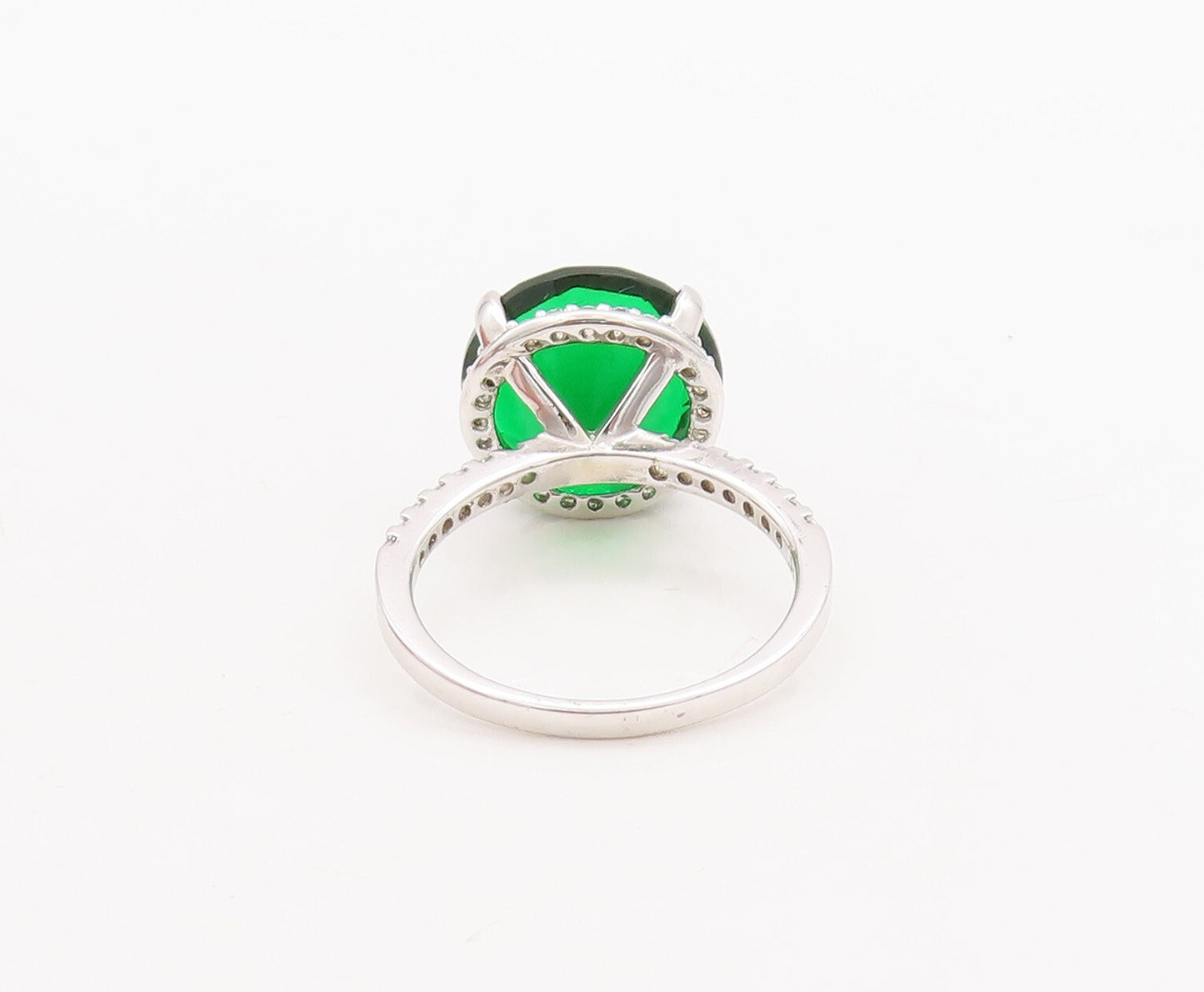 925 Sterling Silver Vintage Ring Minimalist Round Green Halo CZ  Sz 7.5 RG29517