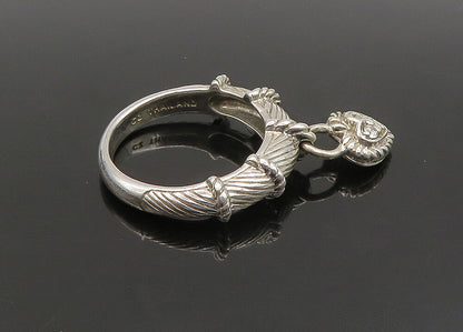 JUDITH RIPKA 925 Silver  Vintage Topaz Love Heart Charm Band Ring Sz 8 RG23529