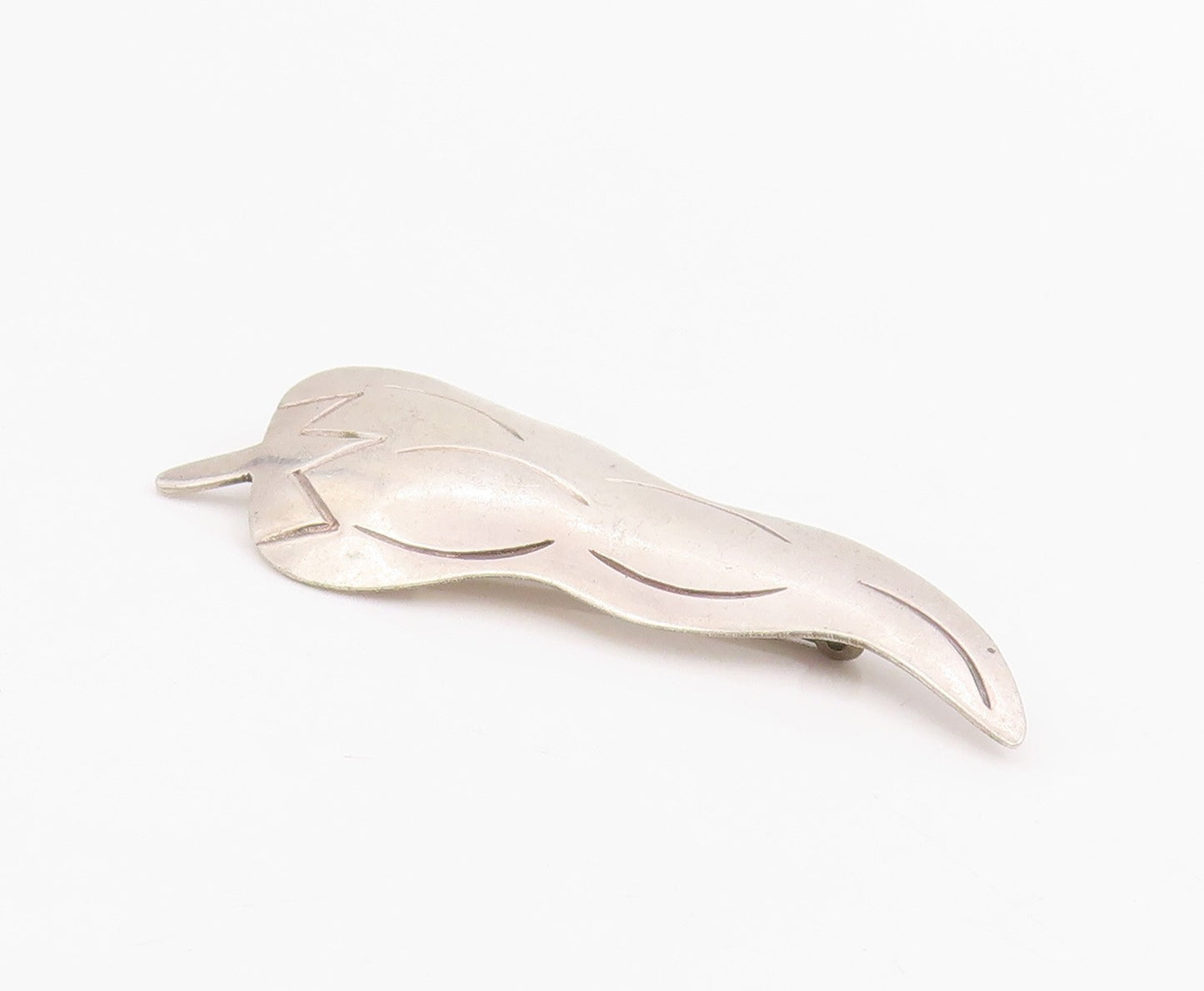 925 Sterling Silver Vintage Brooch Pin Etched Designer Chilli Pepper  BP12237