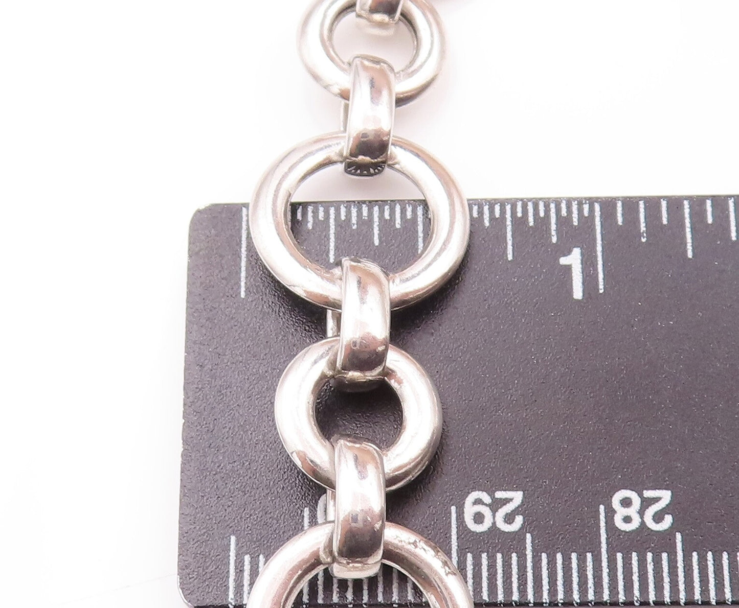 925 Sterling Silver Vintage Necklace Solid Small & Big Rings Linked   NE4270