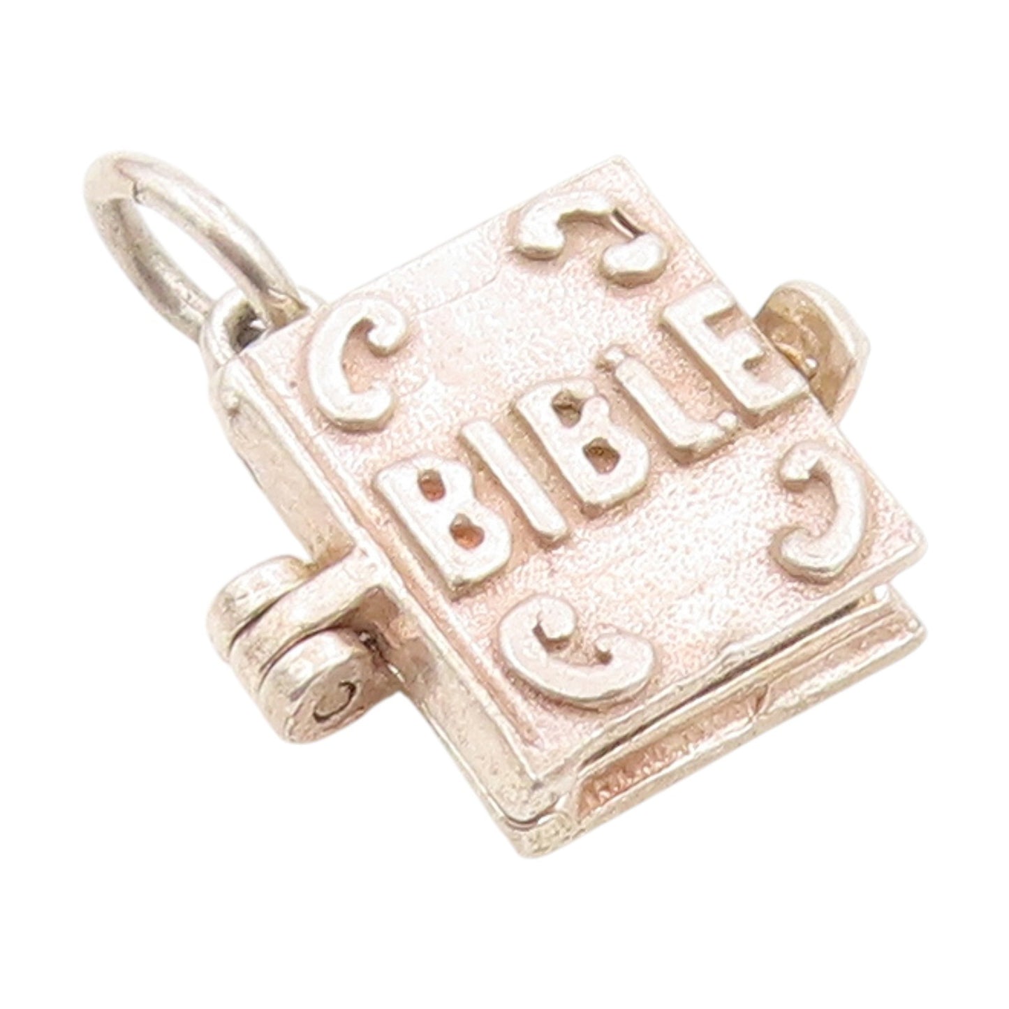 925 Sterling Silver Vintage Pendant Carved Holy Bible Book Charm OPENS  PT25409