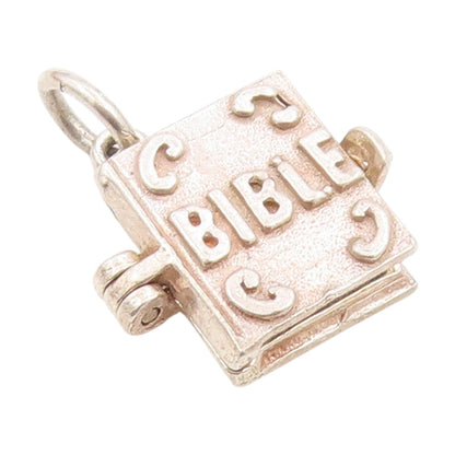 925 Sterling Silver Vintage Pendant Carved Holy Bible Book Charm OPENS  PT25409