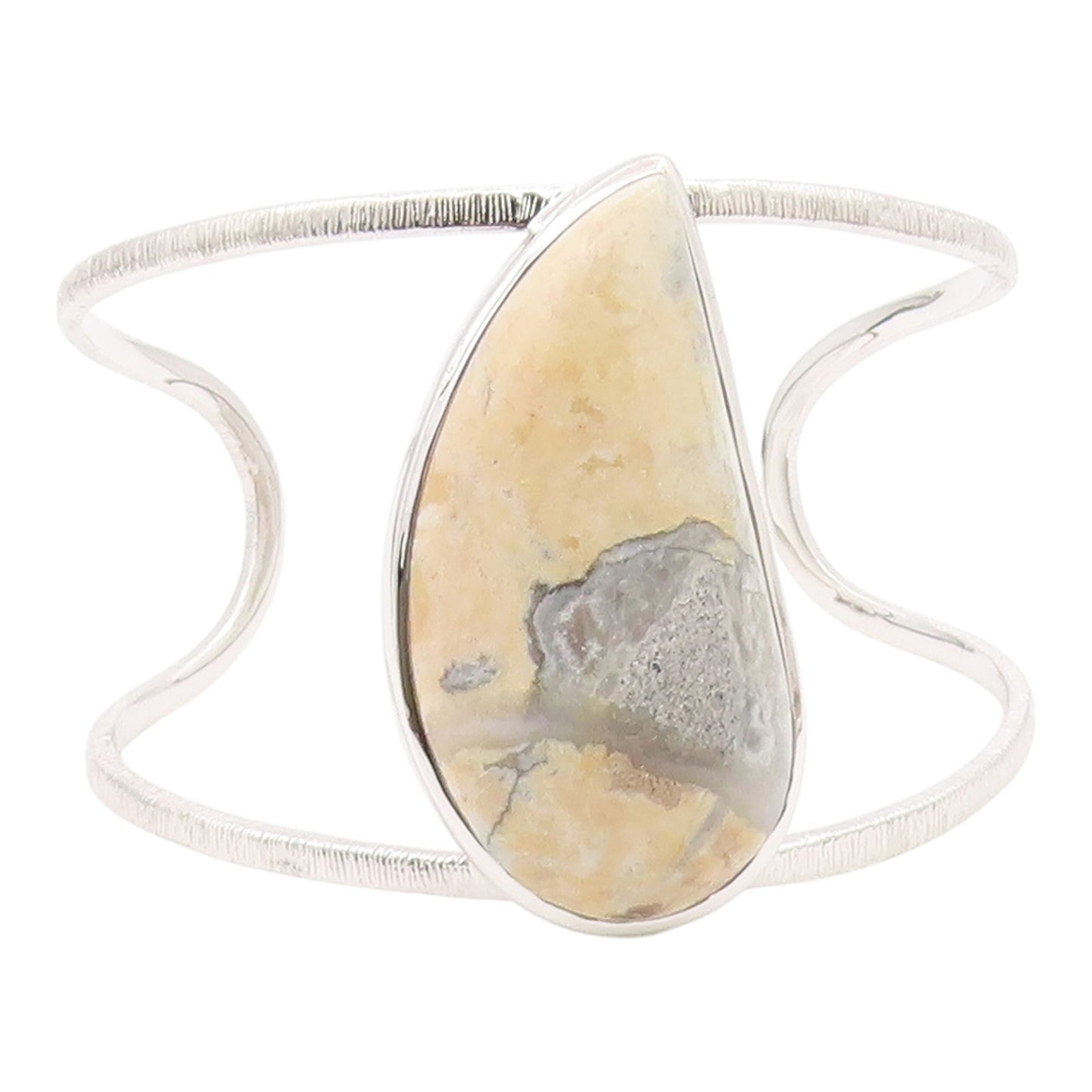 925 Sterling Silver  Vintage Cabochon Jasper Shiny Split Cuff Bracelet  BT8260
