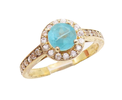 925 Sterling Silver Vintage Ring Gold Plated Sea Blue & White CZ  Sz 7  RG30961