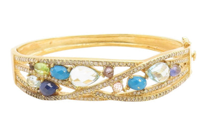 925 Sterling Silver Vintage Bracelet Gold Plated Real Diamonds Gemstone  BT12006