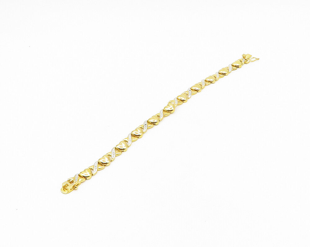 925 Sterling Silver  Genuine Diamonds Love Heart XO Chain Bracelet  BT7547