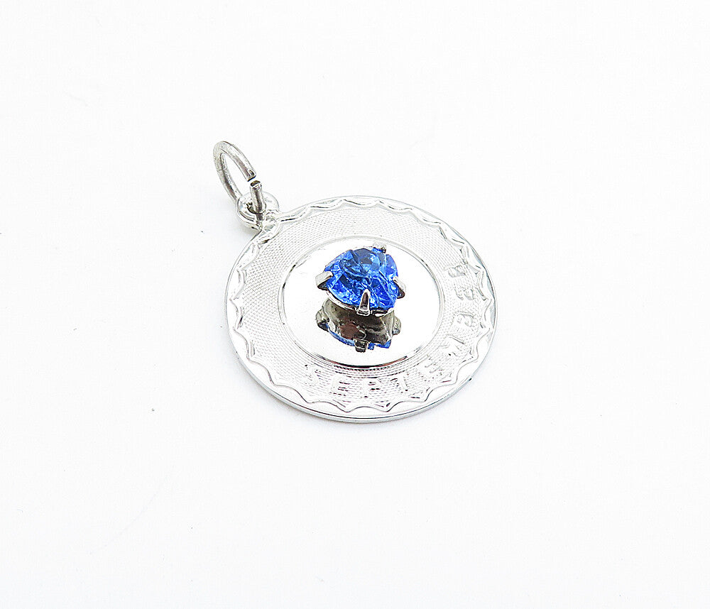 925 Sterling Silver  Love Heart Sapphire September Birth Stone Pendant  PT5684