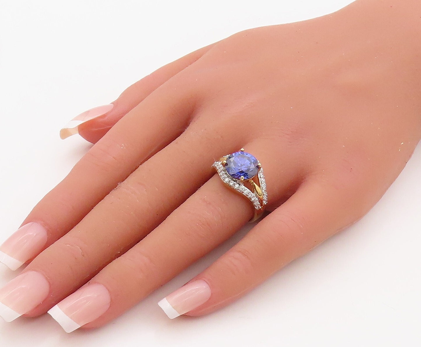 925 Sterling Silver Vintage Ring Gold Plated Sapphire Split CZ Band Sz 7 RG30197