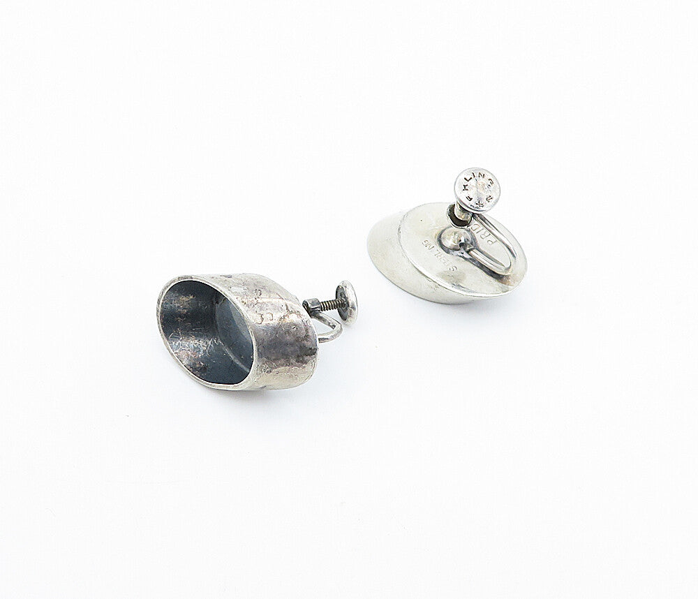 PRIDE 925 Sterling Silver  Vintage Smooth Oxidized Non Pierce Earrings  EG2096
