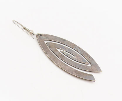 925 Sterling Silver  Vintage Dented Spiral Eye Dangling Earrings  EG12770