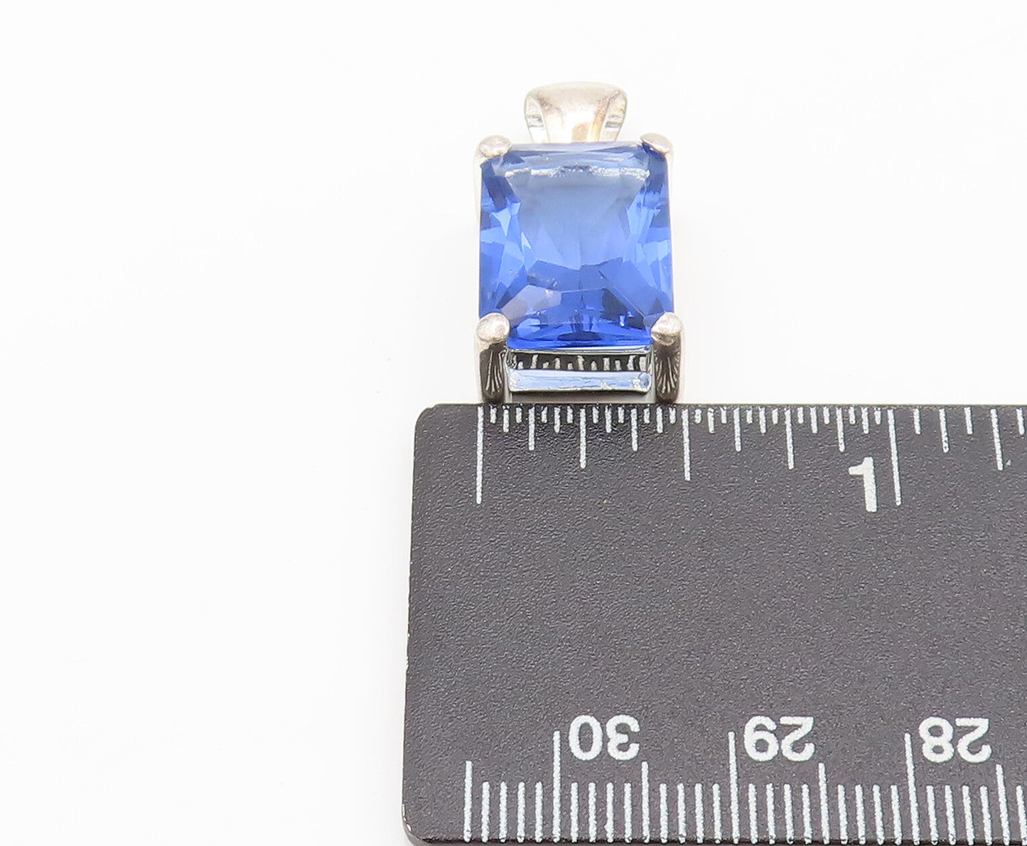925 Sterling Silver  Vintage Minimalist Large Blue CZ Stone Pendant  PT22310