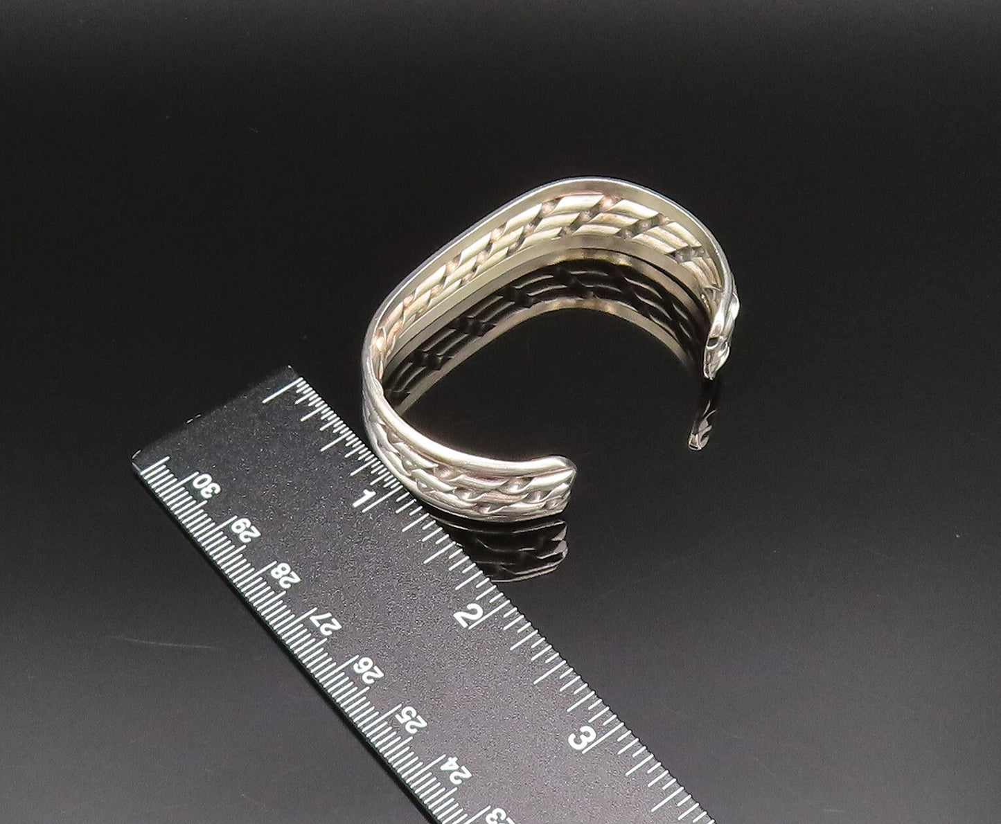 925 Sterling Silver  Vintage Twisted Three Row Cuff Bracelet  BT9484