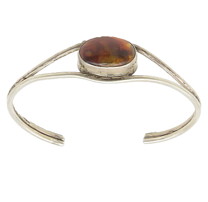 925 Sterling Silver  Vintage Cabochon Cut Amber Split Cuff Bracelet  BT7437