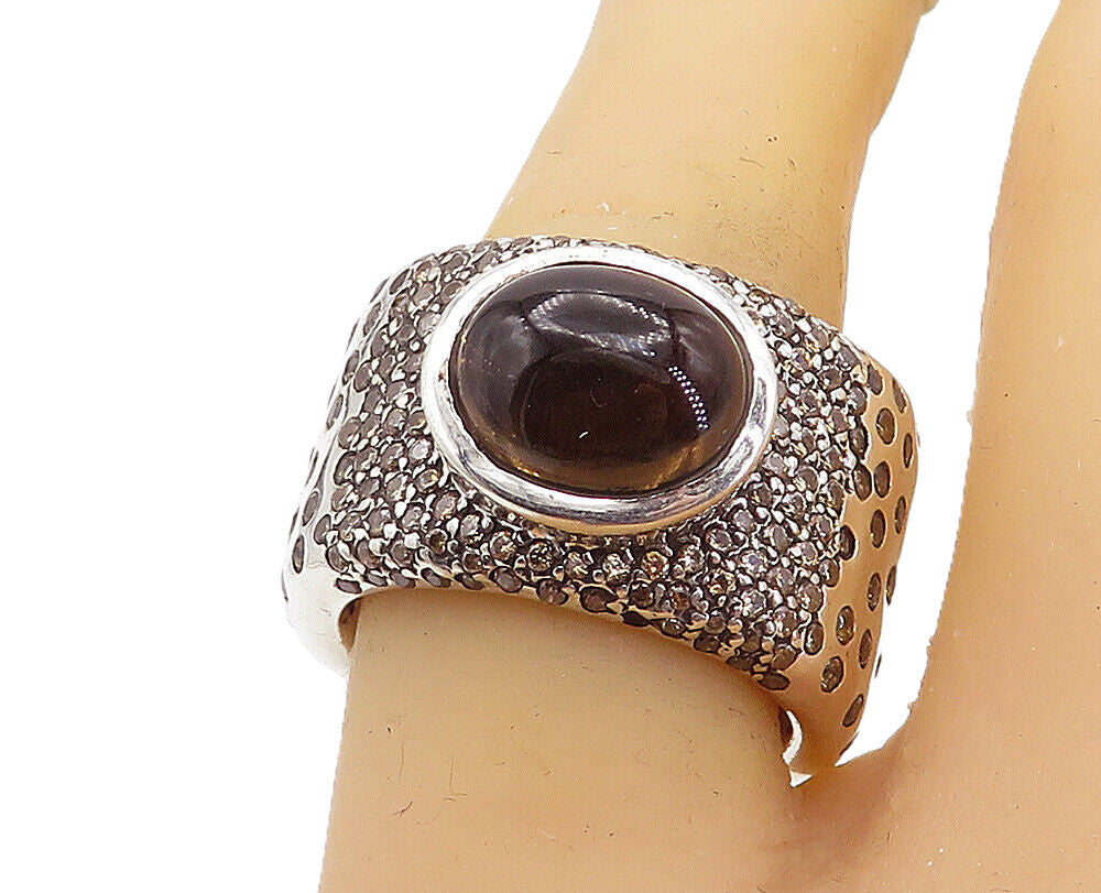 925 Sterling Silver  Cabochon Cut Smoky Topaz Cluster Band Ring Sz 8  RG8384
