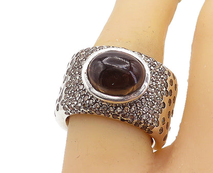 925 Sterling Silver  Cabochon Cut Smoky Topaz Cluster Band Ring Sz 8  RG8384
