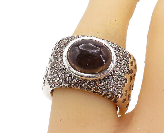 925 Sterling Silver  Cabochon Cut Smoky Topaz Cluster Band Ring Sz 8  RG8384