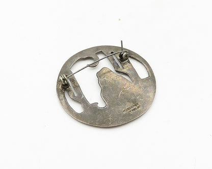 MEXICO 925 Sterling Silver  Vintage Dark Tone Man in Desert Brooch Pin  BP7403