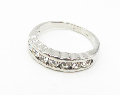 925 Sterling Silver  Sparkling Cubic Zirconia 7 Stone Band Ring Sz 8  RG11310